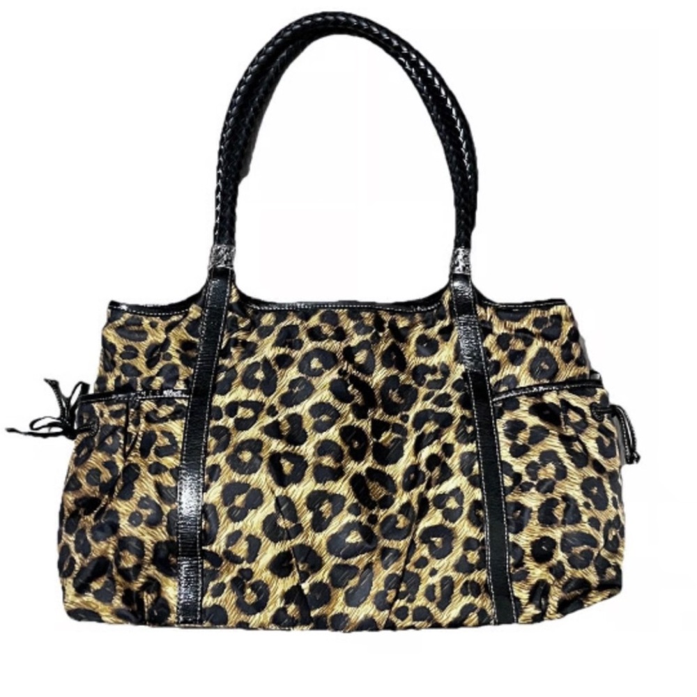 Brighton Leopard Print Nylon Bag with Black Leather Accents